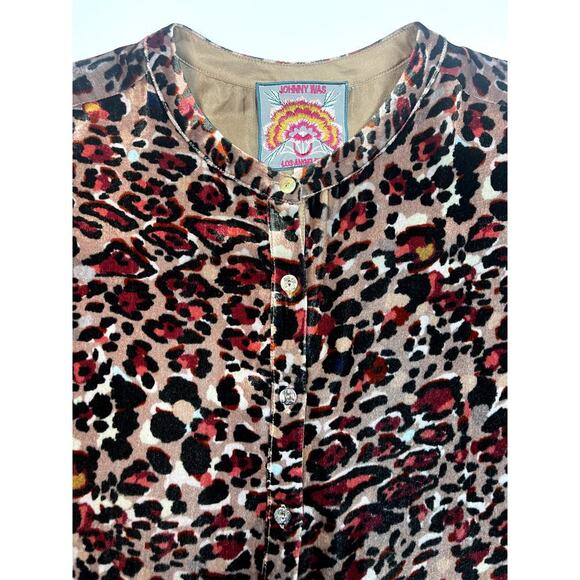 Johnny Was Sz L Animal Print Button Up A-Line Tunic Cardigan Velvet Lagenlook - Picture 4 of 11